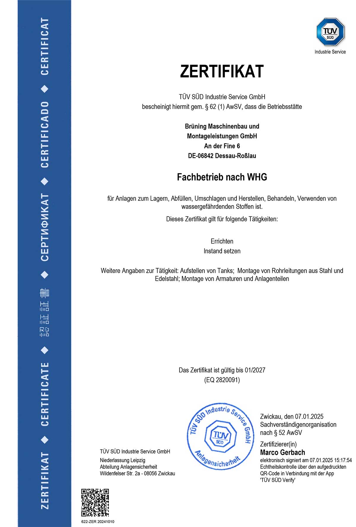 Fachbetrieb nach WHG vom 07